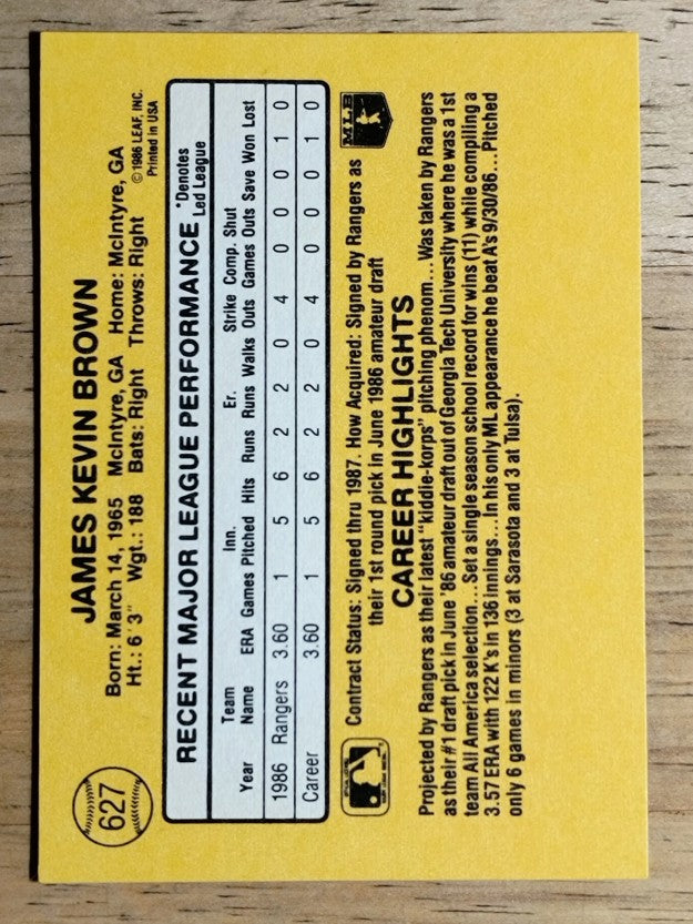 1987 Donruss #627 Kevin Brown RC