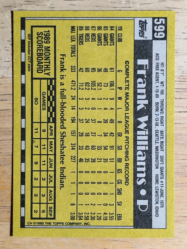 1990 Topps #599 Frank Williams