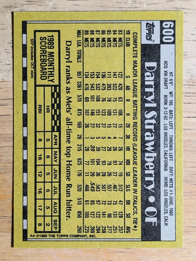 1990 Topps #600 Darryl Strawberry