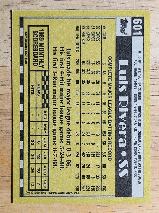 1990 Topps #601 Luis Rivera