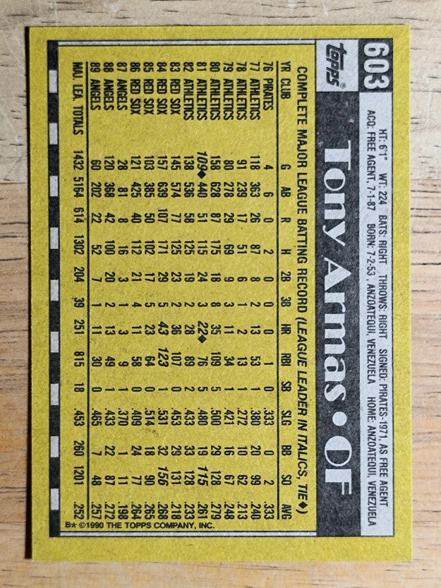 1990 Topps #603 Tony Armas