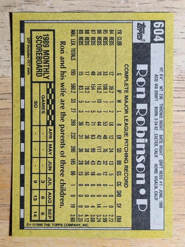 1990 Topps #604 Ron Robinson