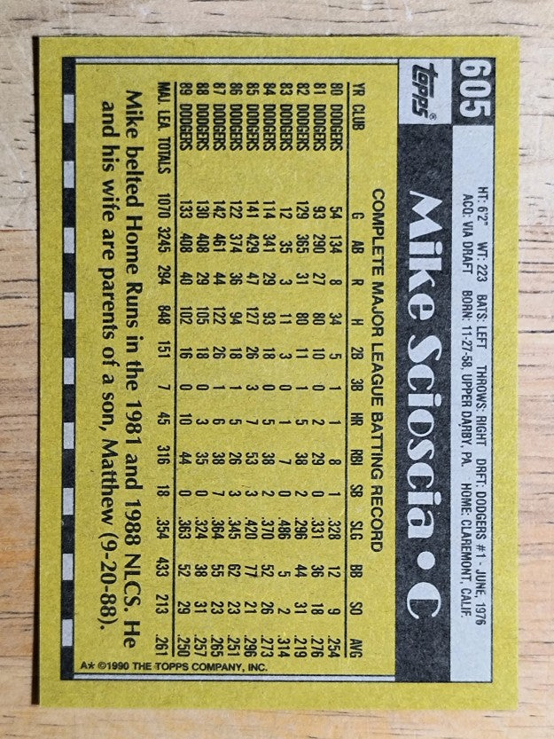 1990 Topps #605 Mike Scioscia