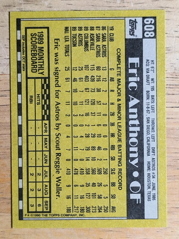 1990 Topps #608 Eric Anthony RC