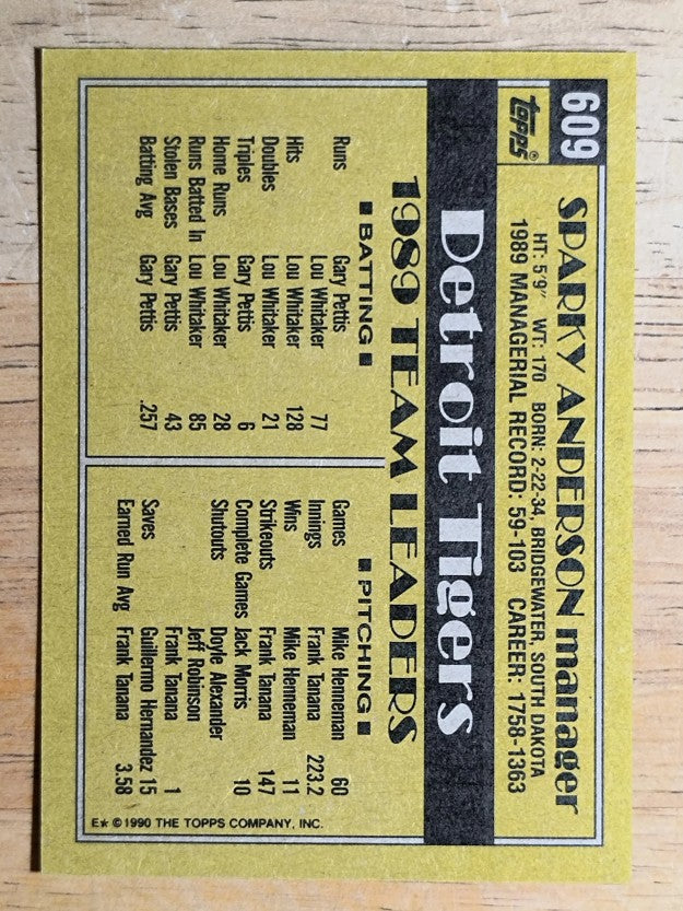 1990 Topps #609 Sparky Anderson MG