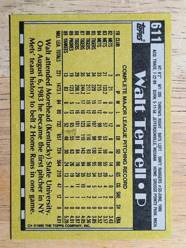 1990 Topps #611 Walt Terrell