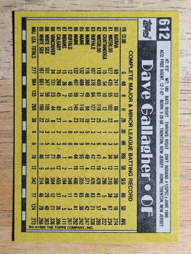 1990 Topps #612 Dave Gallagher