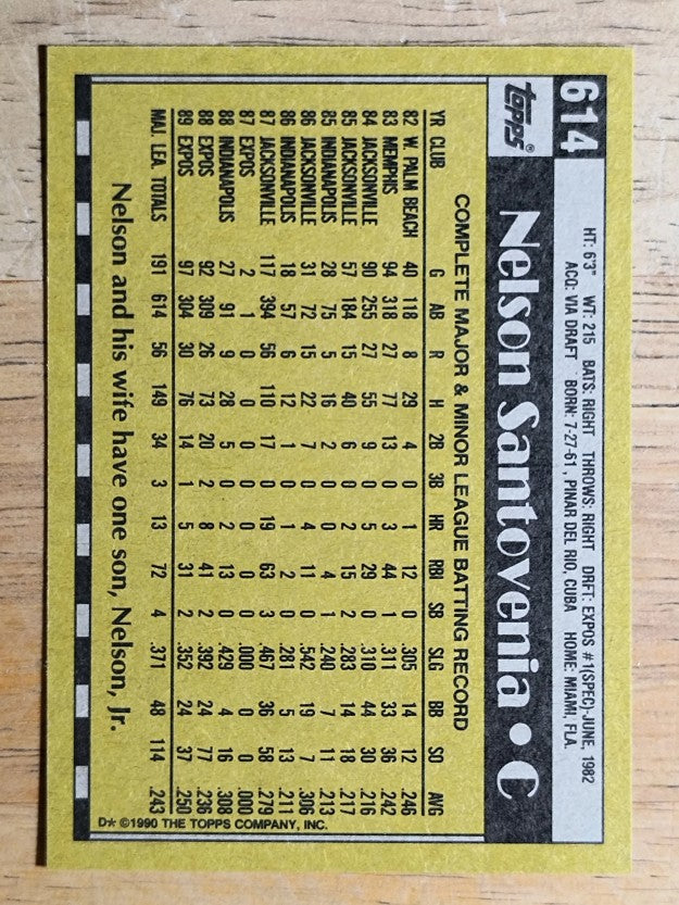 1990 Topps #614 Nelson Santovenia