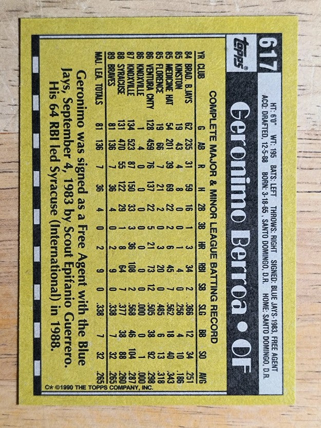 1990 Topps #617 Geronimo Berroa