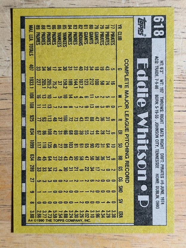 1990 Topps #618 Ed Whitson