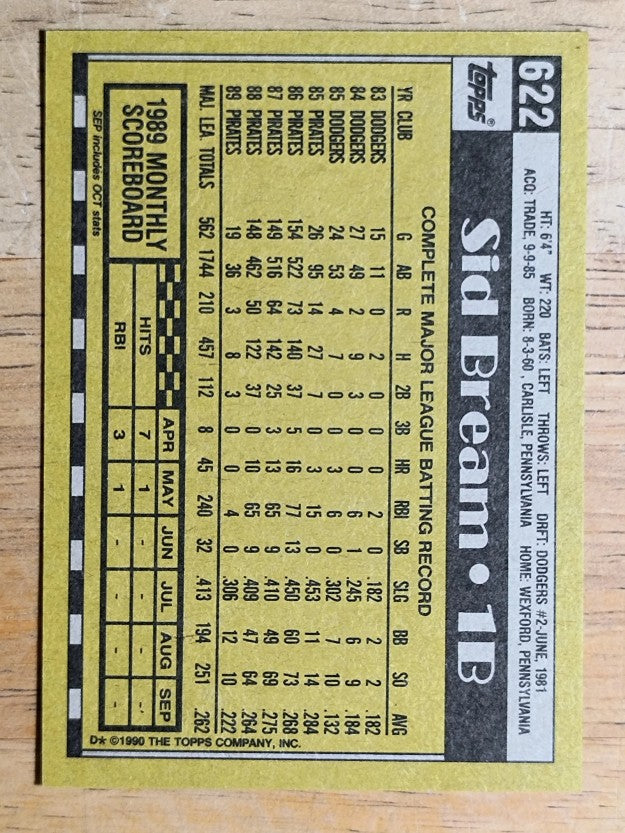 1990 Topps #622 Sid Bream