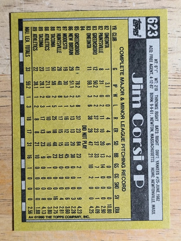 1990 Topps #623 Jim Corsi