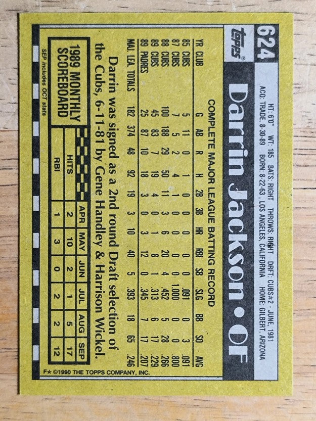 1990 Topps #624 Darrin Jackson