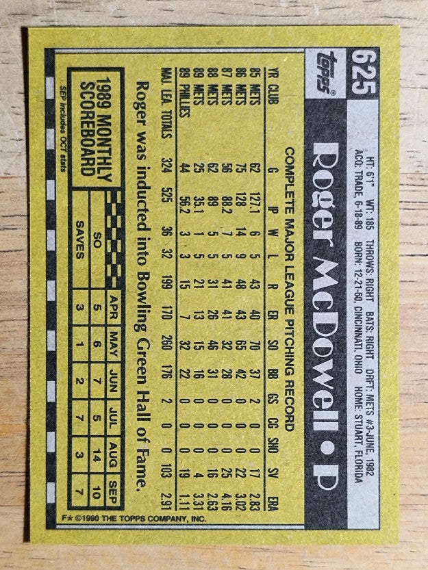 1990 Topps #625 Roger McDowell