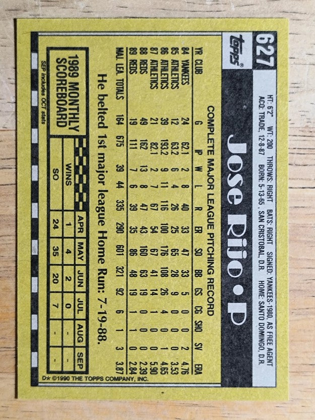 1990 Topps #627 Jose Rijo
