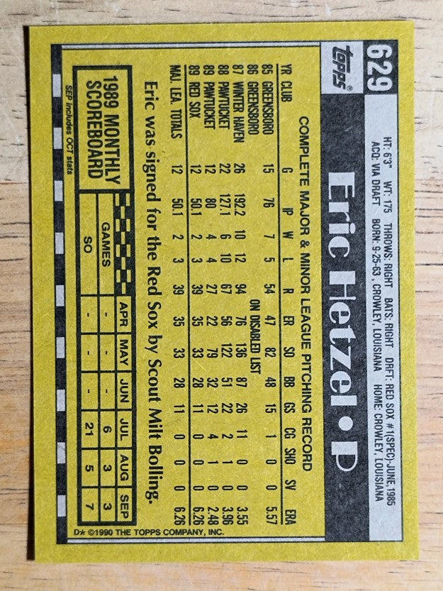 1990 Topps #629 Eric Hetzel