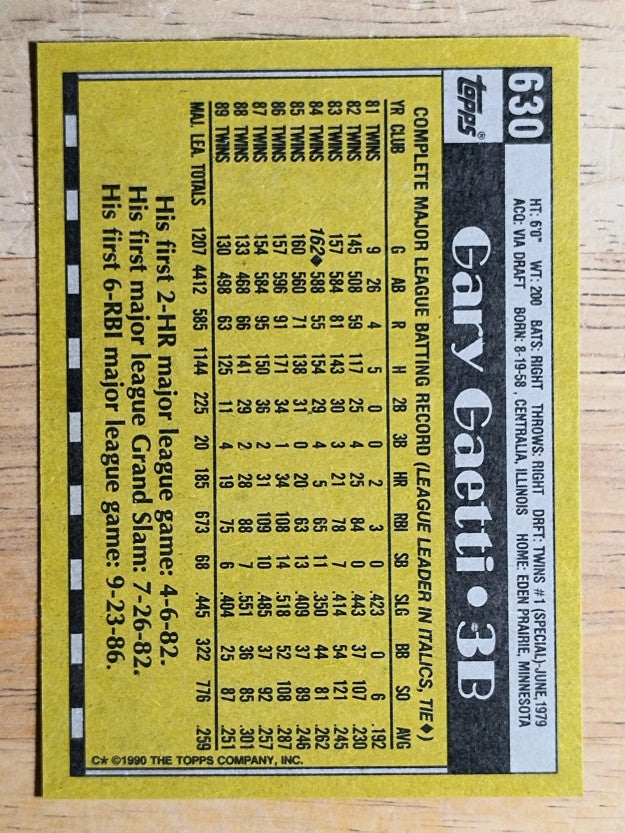 1990 Topps #630 Gary Gaetti