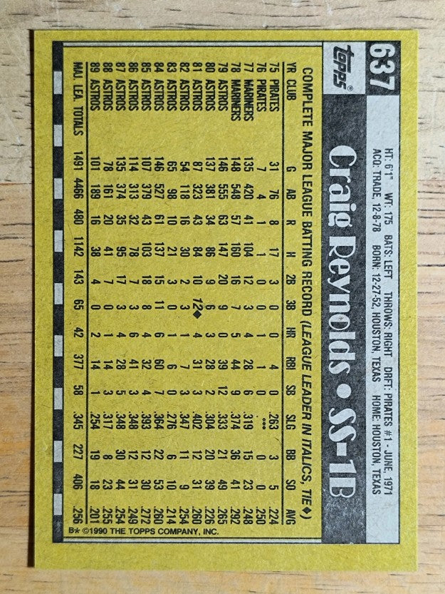 1990 Topps #637 Craig Reynolds