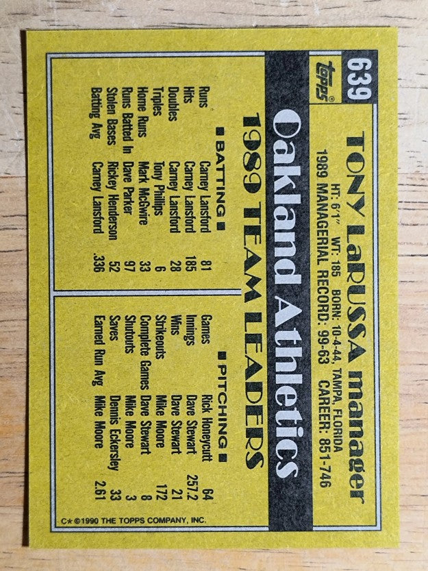 1990 Topps #639 Tony LaRussa MG
