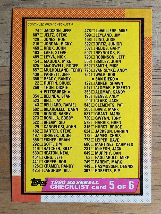 1990 Topps #646 Checklist 5