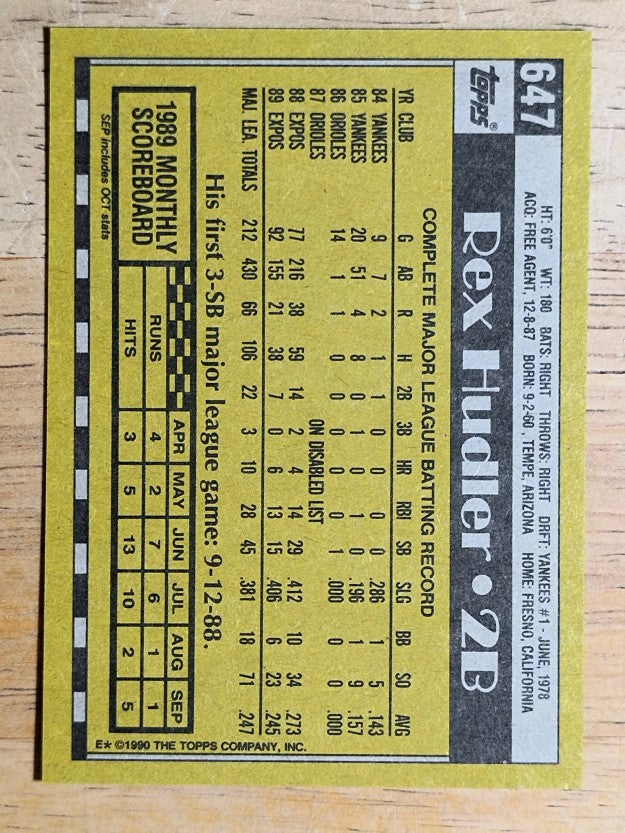 1990 Topps #647 Rex Hudler