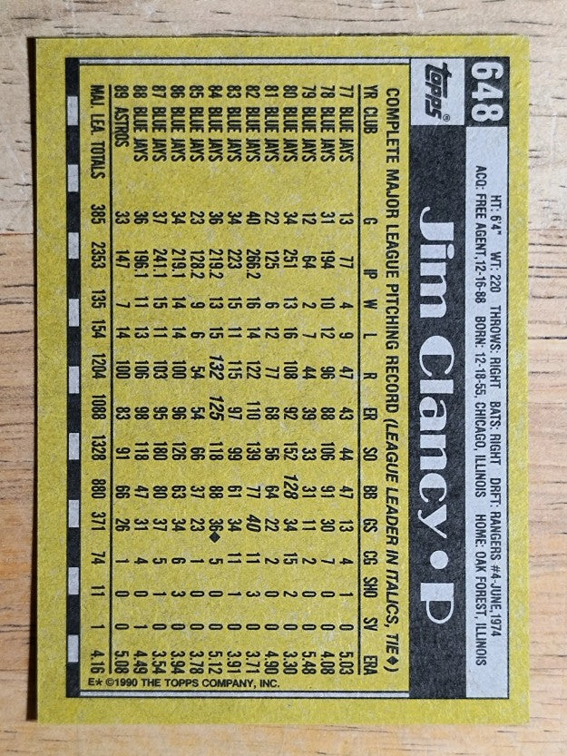 1990 Topps #648 Jim Clancy