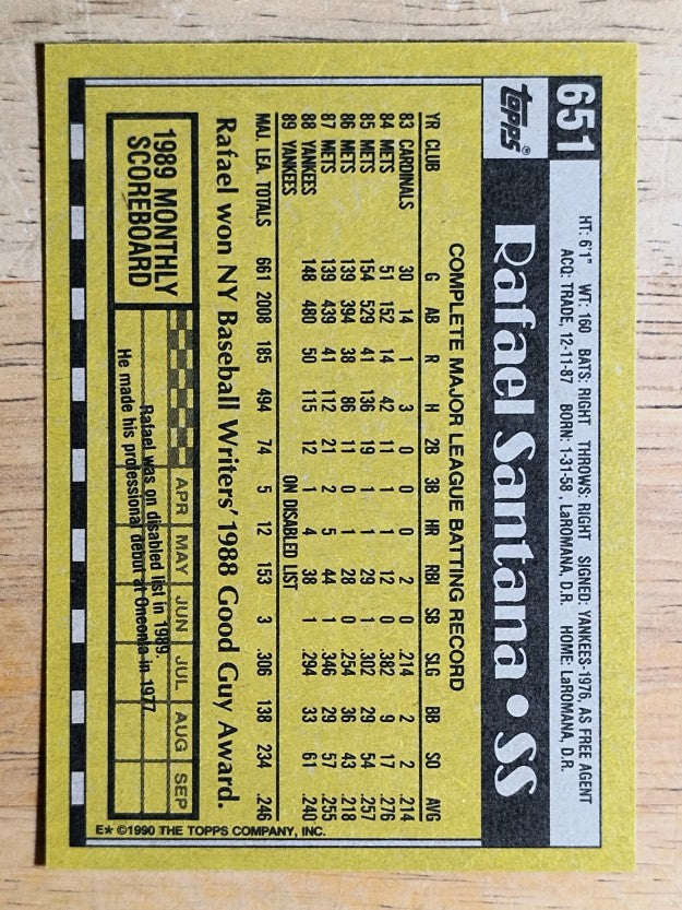 1990 Topps #651 Rafael Santana
