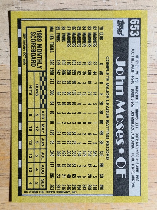 1990 Topps #653 John Moses