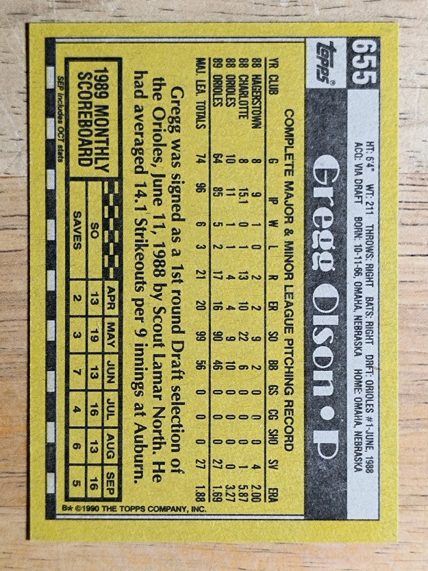1990 Topps #655 Gregg Olson