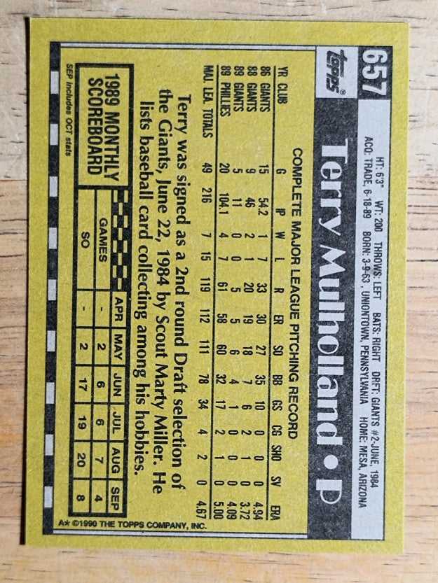 1990 Topps #657 Terry Mulholland