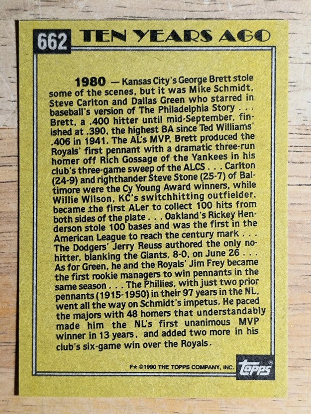 1990 Topps #662 Mike Schmidt TBC'80