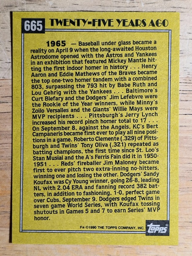 1990 Topps #665 Sandy Koufax TBC'65