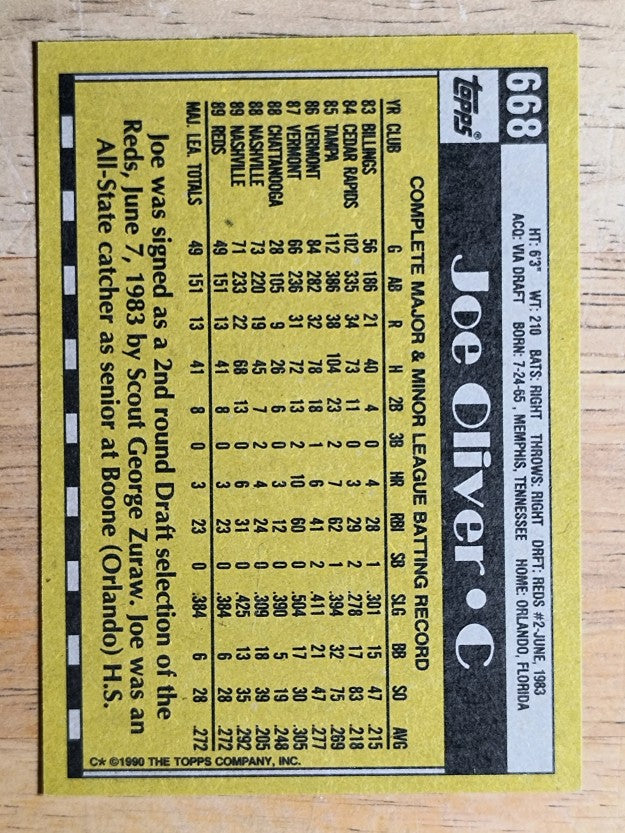 1990 Topps #668 Joe Oliver
