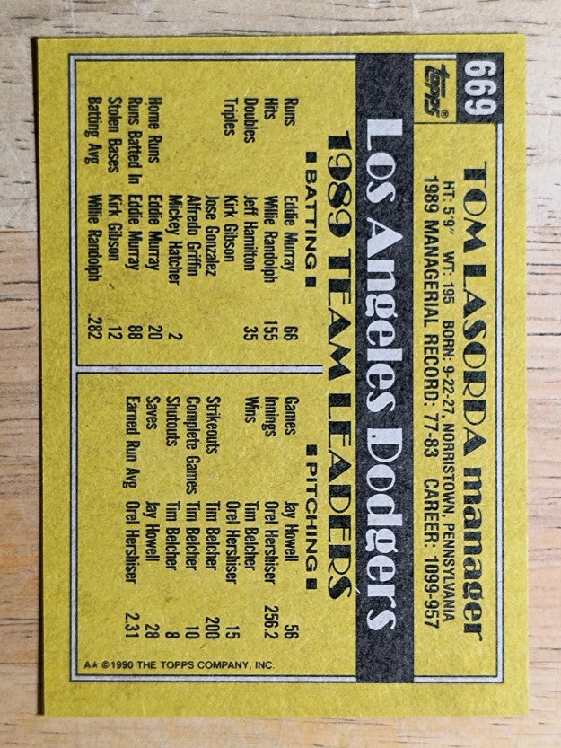 1990 Topps #669 Tom Lasorda MG