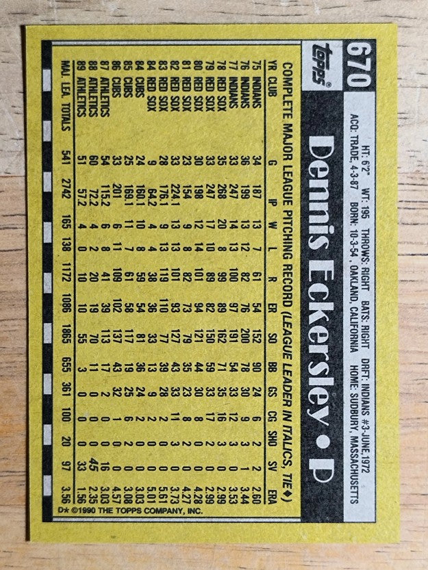 1990 Topps #670 Dennis Eckersley