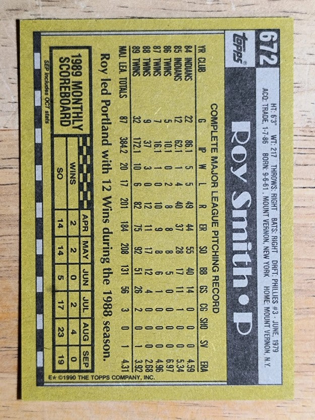 1990 Topps #672 Roy Smith