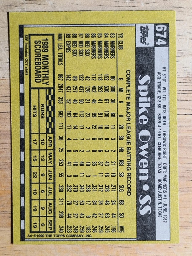 1990 Topps #674 Spike Owen