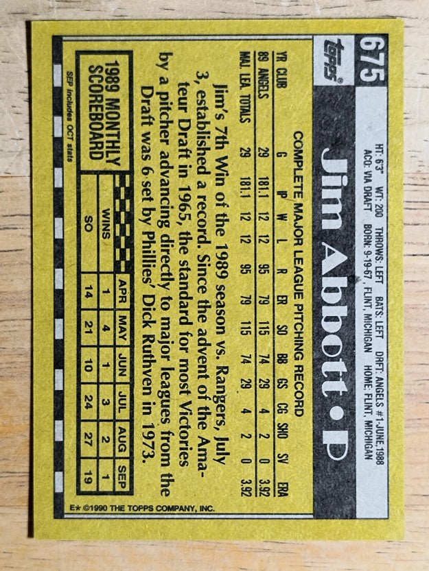 1990 Topps #675 Jim Abbott