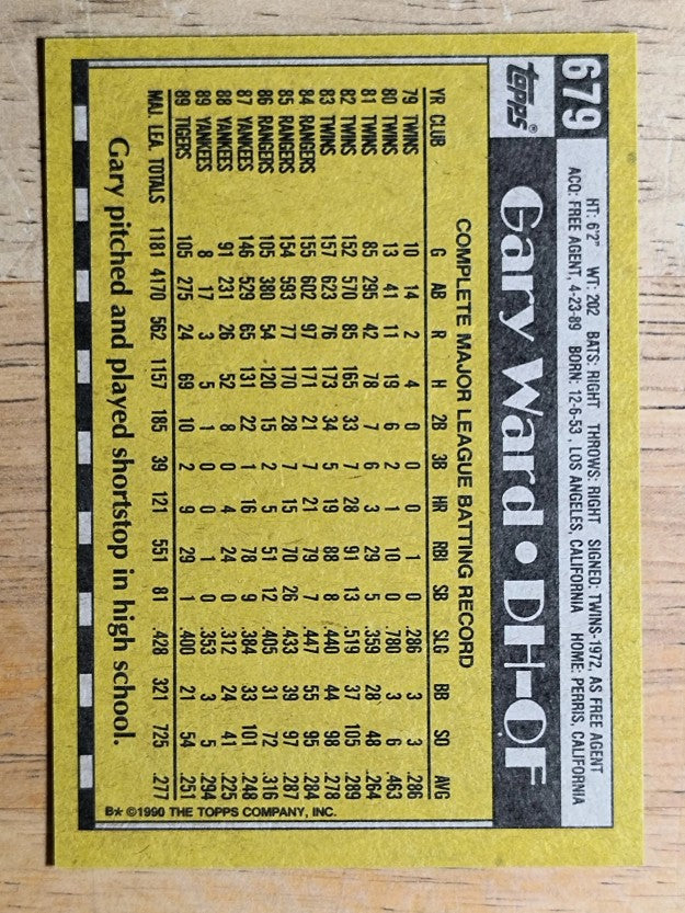 1990 Topps #679 Gary Ward