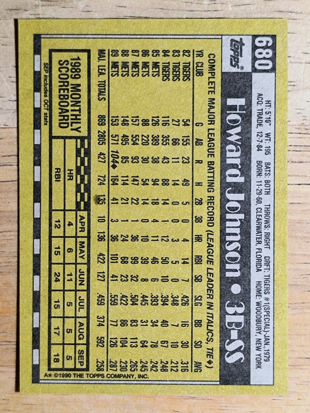 1990 Topps #680 Howard Johnson