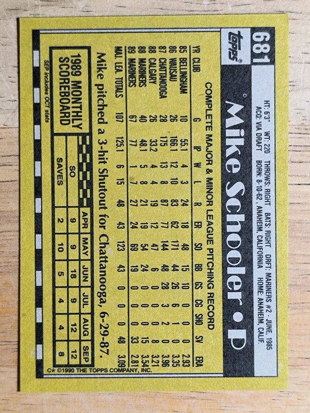 1990 Topps #681 Mike Schooler