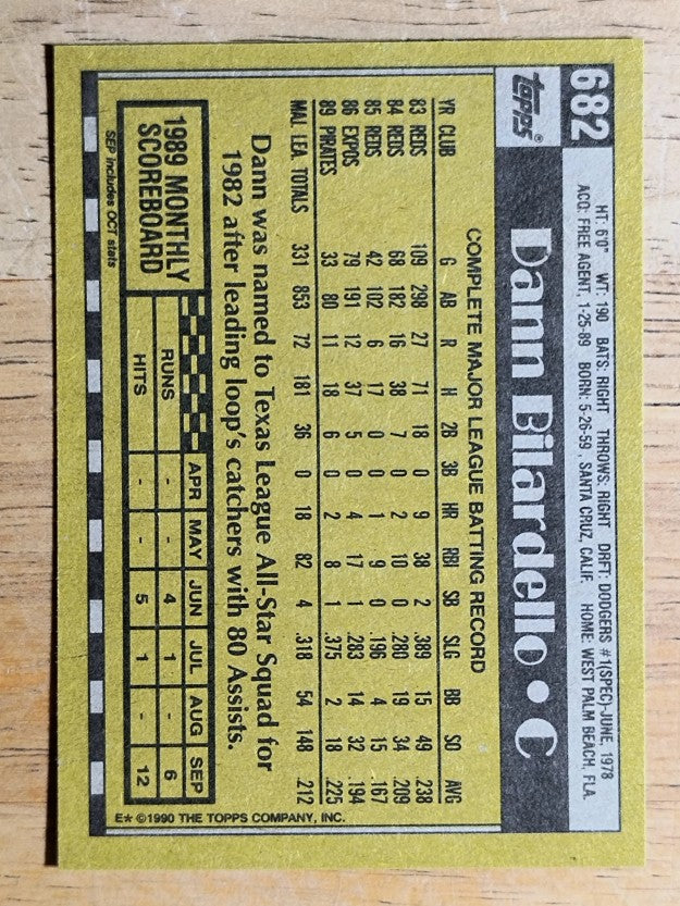 1990 Topps #682 Dann Bilardello
