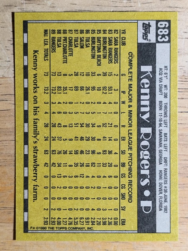 1990 Topps #683 Kenny Rogers