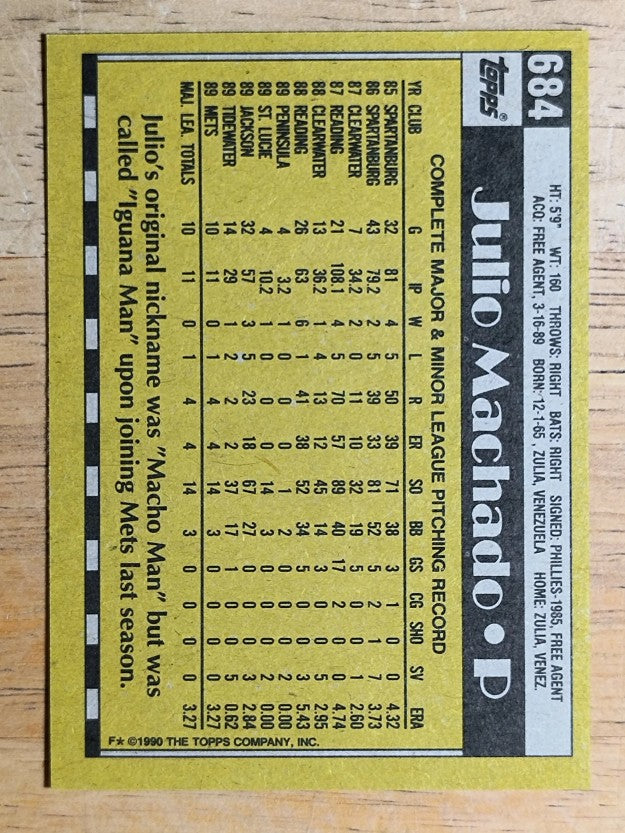 1990 Topps #684 Julio Machado RC