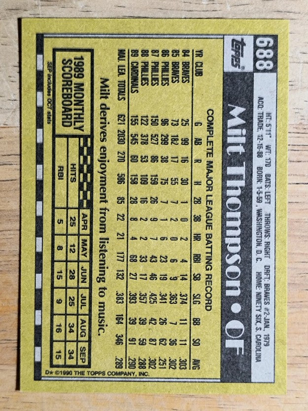 1990 Topps #688 Milt Thompson