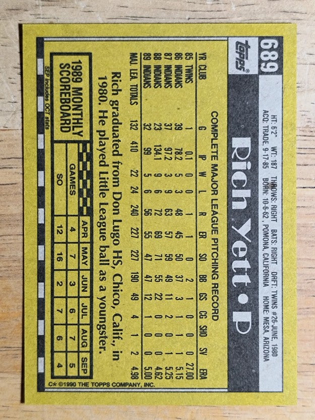 1990 Topps #689 Rich Yett