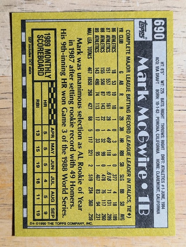 1990 Topps #690 Mark McGwire