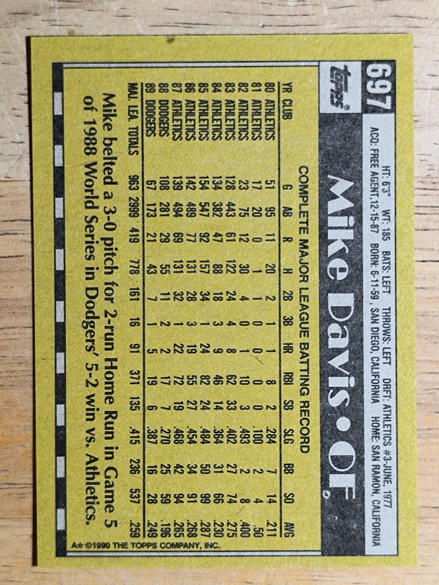 1990 Topps #697 Mike Davis