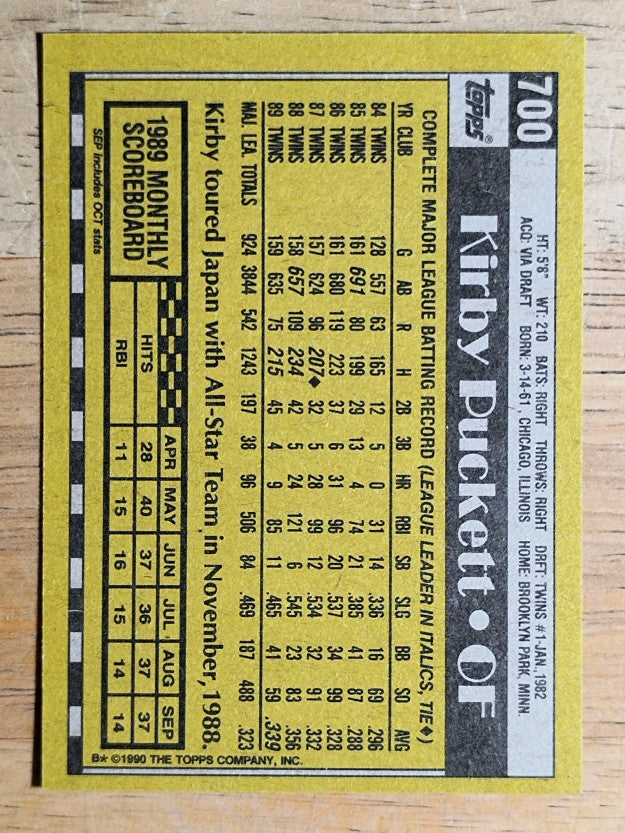 1990 Topps #700 Kirby Puckett
