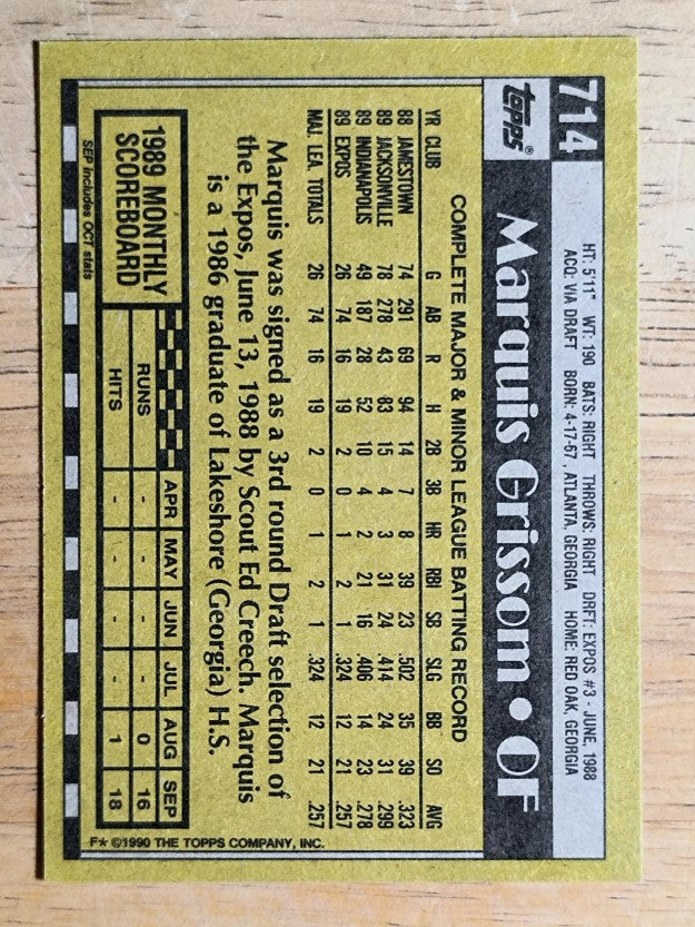 1990 Topps #714 Marquis Grissom RC